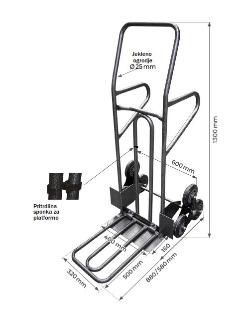 Jekleni transportni voziček s prilagodljivo platformo | nosilnost 250 kg | RSN