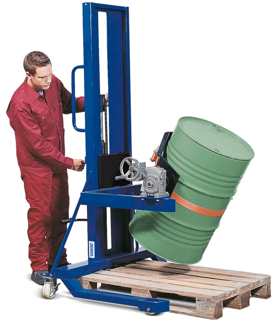 Dvižni voziček za kovinske in plastične sode | višina dviga 0-1400 mm | široko podvozje | območje obračanja 360°